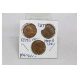 (3) Lincoln Cents 1939-d/1940/1940-d