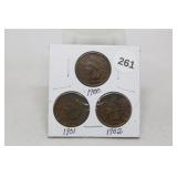 (3) Indian Head Cents 1900,01,02