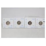 (4) Silver Mercury Dimes