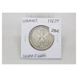 1967 F German Silver 5 Mark