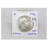 1966 Silver Spain 100 Pesetas