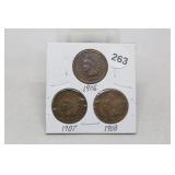 (3) Indian Head Cents 1906,07,08