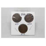 (3) Indian Head Cents 1891,92,93