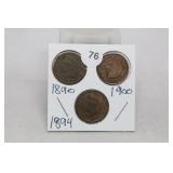 (3) Indian Head Cents 1894/1890/1900