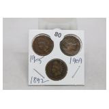 (3) Indian Head Cents  1892/1905/1909