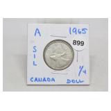 1965 Silver Canadian Quarter