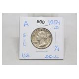 1954d Silver Washington Quarter