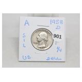 1958d Silver Washington Quarter