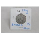 1916-d Silver Barber Quarter