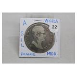 1908 Silver France Bonaparte 5 Francs