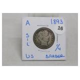 1893 Silver Barber Quarter