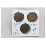 (3) Indian Head Cents