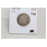 1876-cc Seated Liberty Quarter F