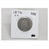 1876-cc Seated Liberty Quarter F