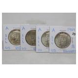 Lot of (4) 1964 Silver Kennedy Half Dollars