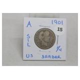1901 Silver Barber Quarter