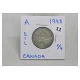 1948 Silver Canadian Quarter