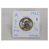 1962 MS Silver Washington Quarter