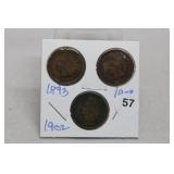 (3) Indian Head Cents