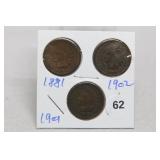 (3) Indian Head Cents