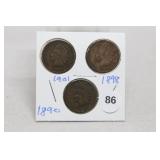 (3) Indian Head Cents