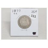 1877-cc Seated Liberty Quarter F