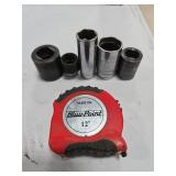 Sockets and tape measure