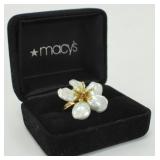 14K Yellow Gold & Keshi WC Pearls Flower Ring