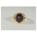 18K Yellow Gold, Amethyst, & Diamond Men