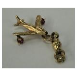 14K Yellow Gold & Ruby  Airplane Pendant