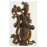 Brown Jade Asian Woman Carrying Food Figurine
