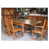 7 Piece Oak Jocobean Revival Style Dining Set