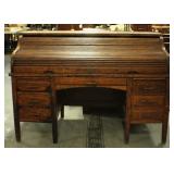 ANTIQUE OAK ROLL TOP DESK, 6 DRAWER