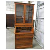 Antique Wood Barrel Roll Top Desk with Hutch