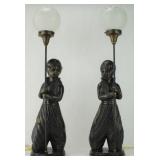 Set of 2 Bronze Boy Accent Lamps w/ Globes