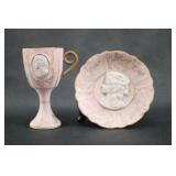 Vintage Pink Bisque Cameo Cup and Saucer