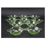10 VINTAGE GREEN URANIUM GLASS BERRY BOWLS