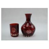 Vintage Cut Cranberry Glass Decanter & Tumbler