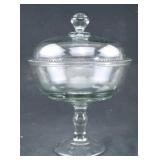 VINTAGE GLASS FOOTED COMPOTE WITH COVER