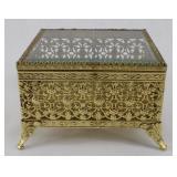 Vintage Metal and Glass Footed Jewelry Box
