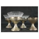 4 Sterling Parfait Cup Holders w/ 3 Glass Cups