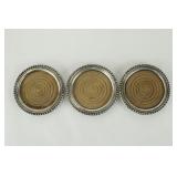 Set of Three Sterling Silver and Wood Coasters