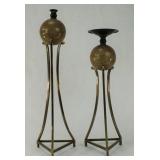 Set of 2 Brass & Resin Candle Holders