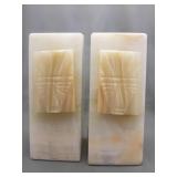 White Onyx Tapered Bookends with Carved Accent
