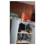 Laminate Storage Cabinet w/contents and corners
