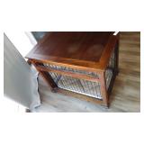 Pet cage with wood top and blinds