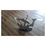 Glass Top Center Table w/ Brass Dolphin design bas