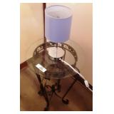 Wrought iron glass top  table w/ 12 inches lamp