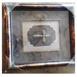 Framed Art "Gold Cross w/Bk Scroll Mat"