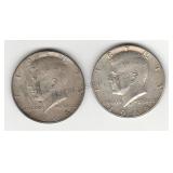 Two 40% Silver 1965 Kennedy Half Dollar Coins